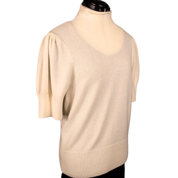 Cinq à Sept Tous Les Jours 100% Cashmere Puff Sleeve Mock Neck Sweater Size L - Picture 4 of 14